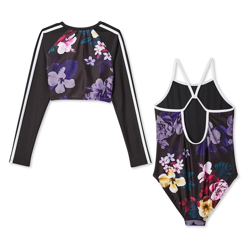 Wonder Nation Girls' Rash Guard 2-Piece Set