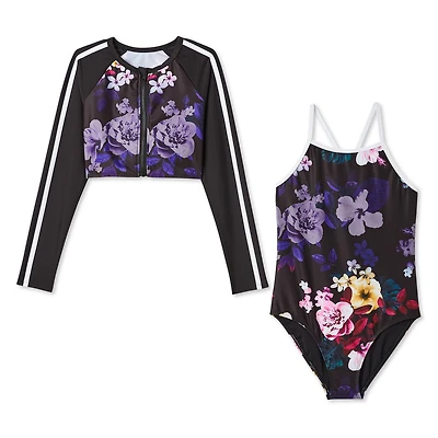 Wonder Nation Girls' Rash Guard 2-Piece Set