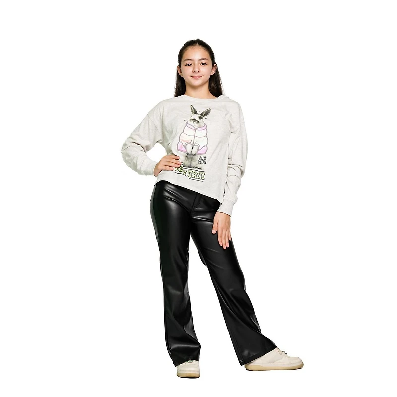 Justice Girls Bunny Puff Jacket Long Sleeve Crew