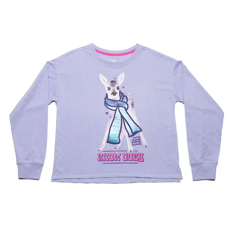 Justice Girls Deer With Scarf Long Sleeve Crew