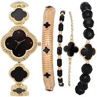 Montre de mode pour femme avec ensemble bracelet trefle noir