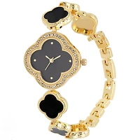 Ladies Fashion watch with black clover bracelet set, Fashion Watch Set