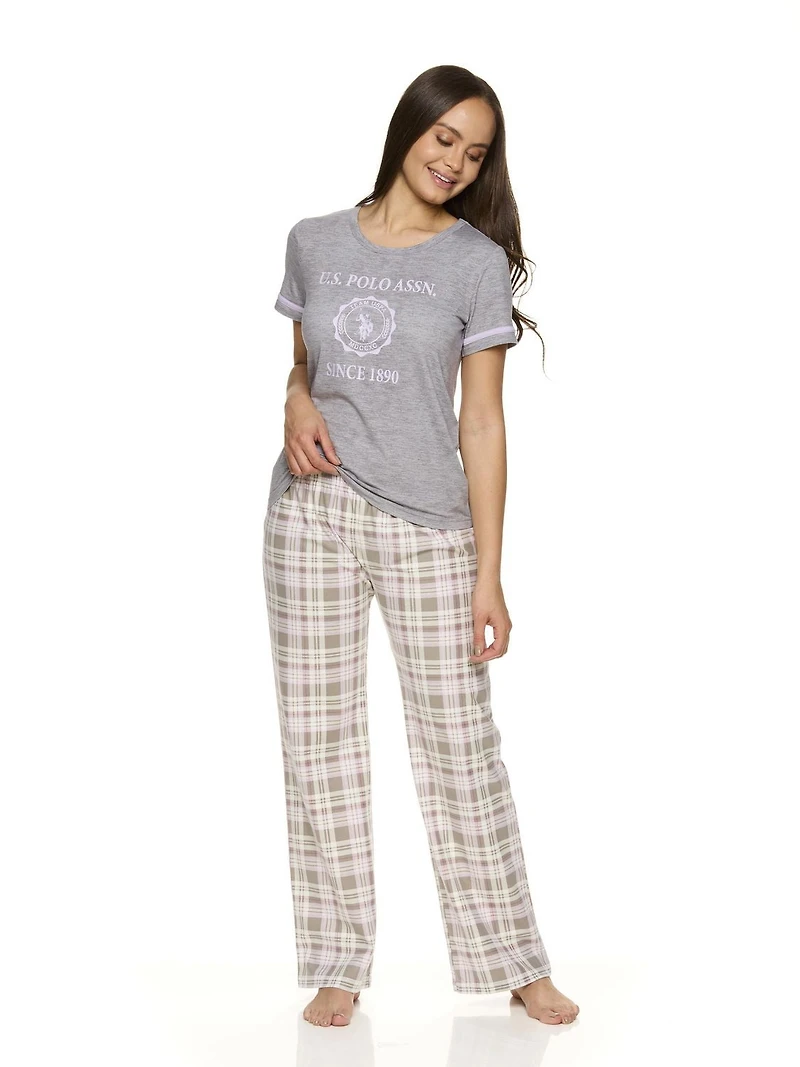 U.S. Polo Assn. Women's 2pc Pajama Short Sleeve Top & Pant Sleep Set
