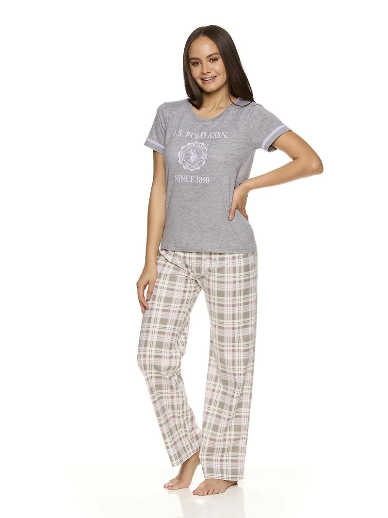 U.S. Polo Assn. Women's 2pc Pajama Short Sleeve Top & Pant Sleep Set