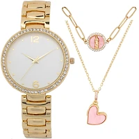 Montre de mode pour femme avec ensemble collier cœur mosaïque rose