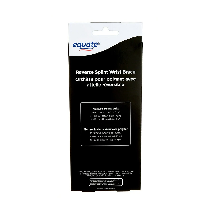Orthèse pour poignet à attelle réversible 39701WMCA Equate(Tm/Mc)