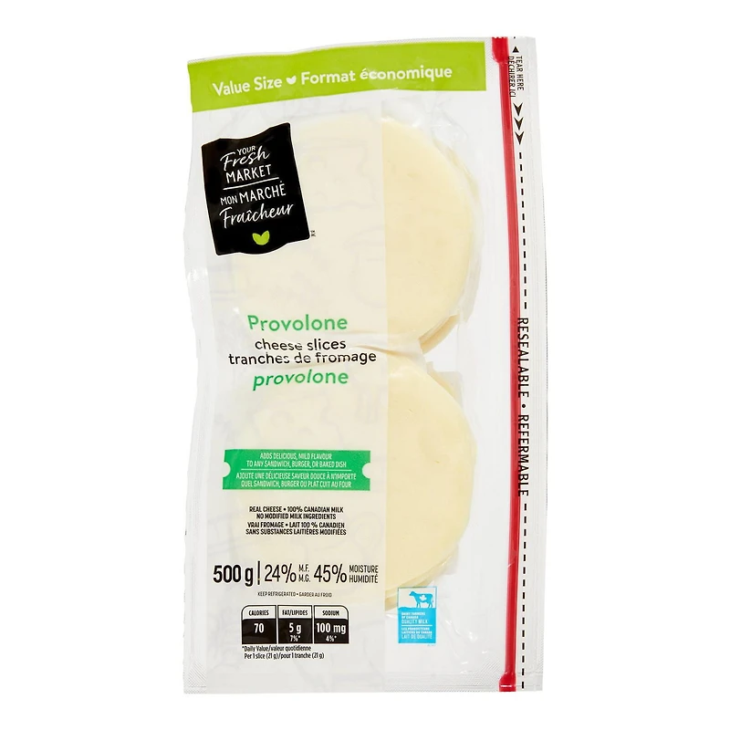 Tranches de fromage provolone Mon marché fraîcheur (Format économique) 500g