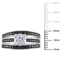 Ensemble nuptiale 3-bagues Miabella avec saphir blanc synthétique et diamant noir 1/2 CT poids total en argent sterling