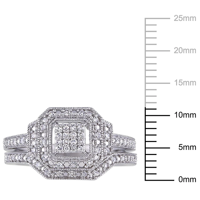 Bague nuptiale auréole grappe carré Miabella avec diamants 1/4 CT poids total en argent sterling