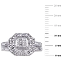 Bague nuptiale auréole grappe carré Miabella avec diamants 1/4 CT poids total en argent sterling