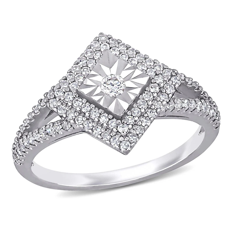 Bague de fiançailles auréole Miabella avec diamant 1/2 CT poids total en argent sterling