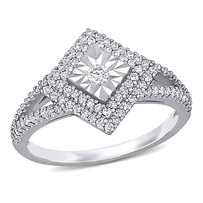 Bague de fiançailles auréole Miabella avec diamant 1/2 CT poids total en argent sterling