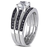 Miabella Created White Sapphire and 1/2 Carat T.W. Black Diamond Sterling Silver 3-Piece Bridal Set