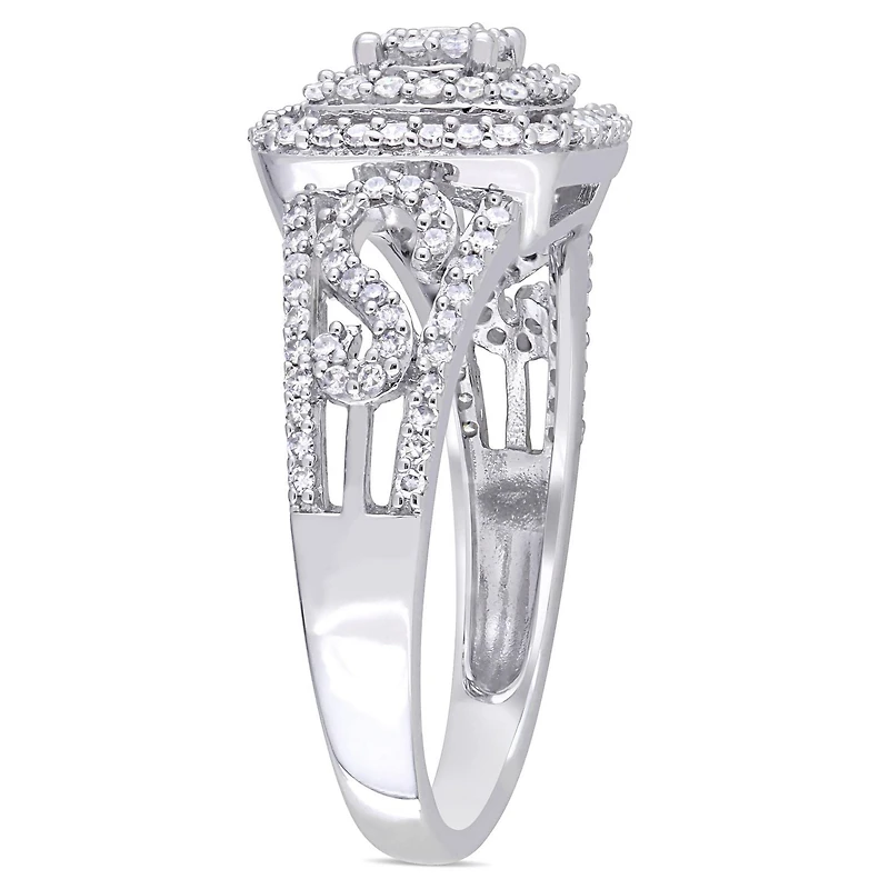 Miabella 1/2 Carat T.W. Diamond 10K White Gold Openwork Double Halo Engagement Ring