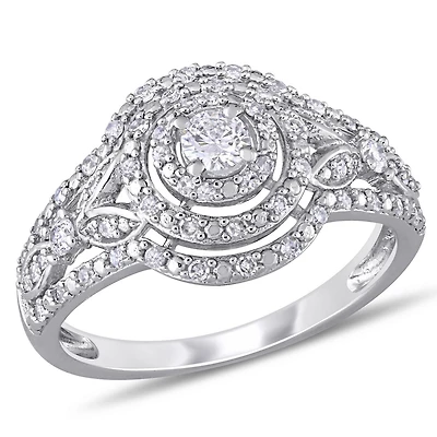 Miabella 1/2 Carat T.W. Diamond 10K White Gold Openwork Double Halo Engagement Ring