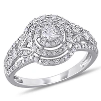 Miabella 1/2 Carat T.W. Diamond 10K White Gold Openwork Double Halo Engagement Ring