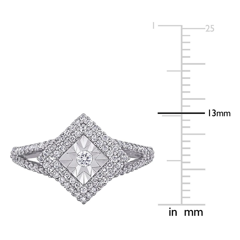 Bague de fiançailles auréole Miabella avec diamant 1/2 CT poids total en argent sterling