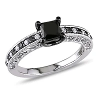Asteria 1 Carat T.W. Black and White Diamond Sterling Silver Engagement Ring