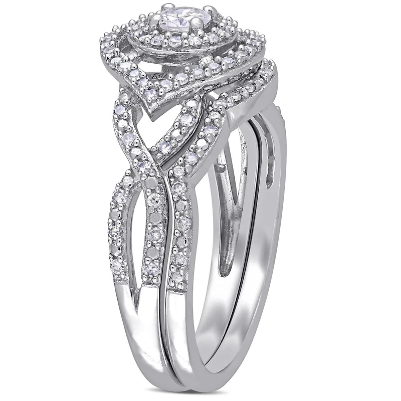 Bague nuptiale auréole entrecroisé Miabella avec diamants 1/2 CT poids total en or blanc 10K