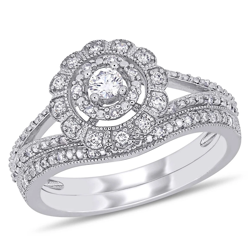 Bague nuptiale florale auréole  Miabella avec diamants 1/3 CT poids total en or blanc 10K