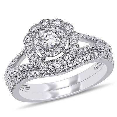 Bague nuptiale florale auréole  Miabella avec diamants 1/3 CT poids total en or blanc 10K