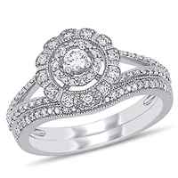 Bague nuptiale florale auréole  Miabella avec diamants 1/3 CT poids total en or blanc 10K