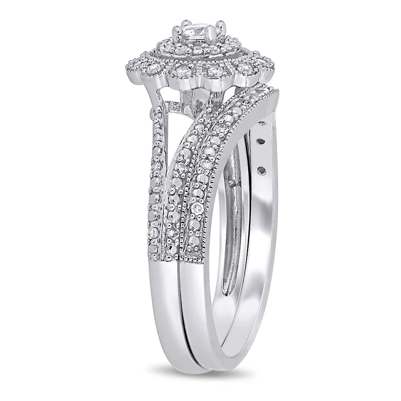 Bague nuptiale florale auréole  Miabella avec diamants 1/3 CT poids total en or blanc 10K