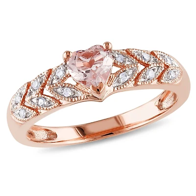 Bague cœur Tangelo avec morganite 0,50 CT PBT et accents de diamants en or rosé 10K