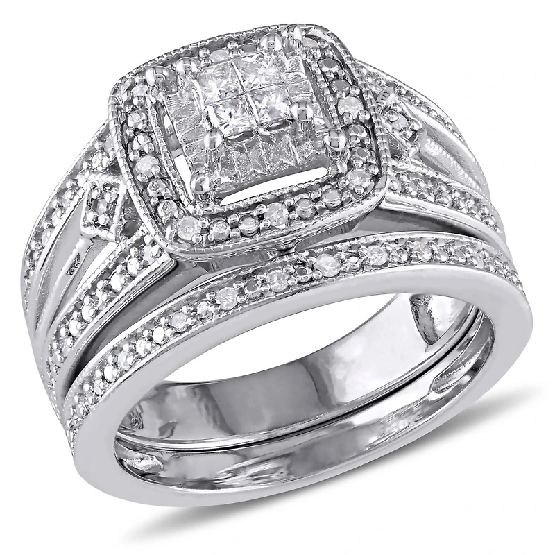 Ensemble nuptial de forme auréole Miabella avec diamants 0,25 CT poids total en argent sterling