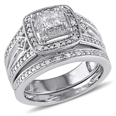 Ensemble nuptial de forme auréole Miabella avec diamants 0,25 CT poids total en argent sterling