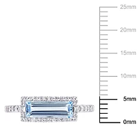 Tangelo 1.89 Carat T.G.W. Baguette-Cut Blue Topaz And White Sapphire Sterling Silver HALO Cocktail Ring