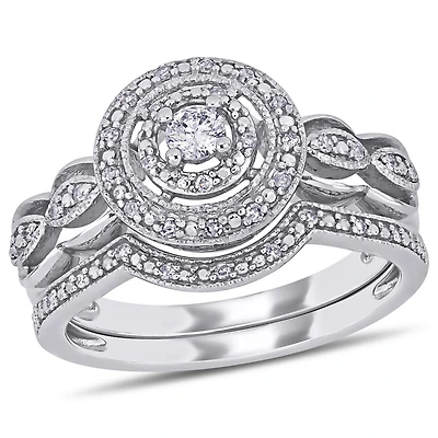 Bague nuptiale auréole Miabella avec diamants 1/4 CT poids total en or blanc 10K