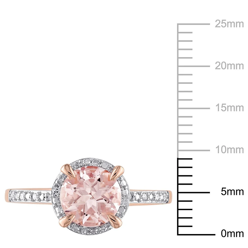 Bague de forme auréole Tangelo avec morganite 1,17 CT PBT et accents de diamants en or rosé 10K