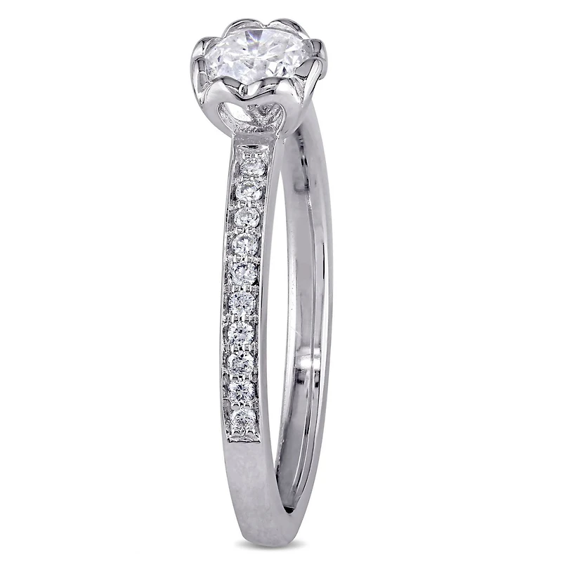 Miabella 0.62 Carat T.W. Diamond 14 K White Gold Raised Floral Engagement Ring with Heart Design Gallery