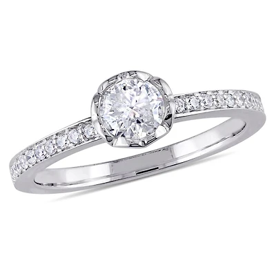 Miabella 0.62 Carat T.W. Diamond 14 K White Gold Raised Floral Engagement Ring with Heart Design Gallery
