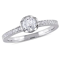 Miabella 0.62 Carat T.W. Diamond 14 K White Gold Raised Floral Engagement Ring with Heart Design Gallery