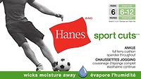 Hanes emballage de 6 Sport Cuts Chaussettes Jogging pour hommes Pointures 6 à 12