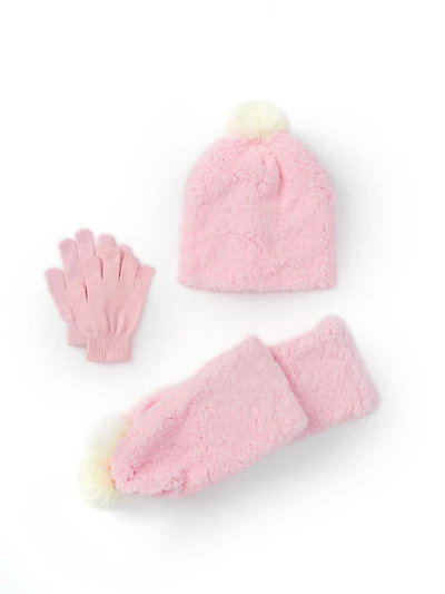 Chapeau sherpa doux au sucre arc-en-ciel, écharpe et ensemble de gants