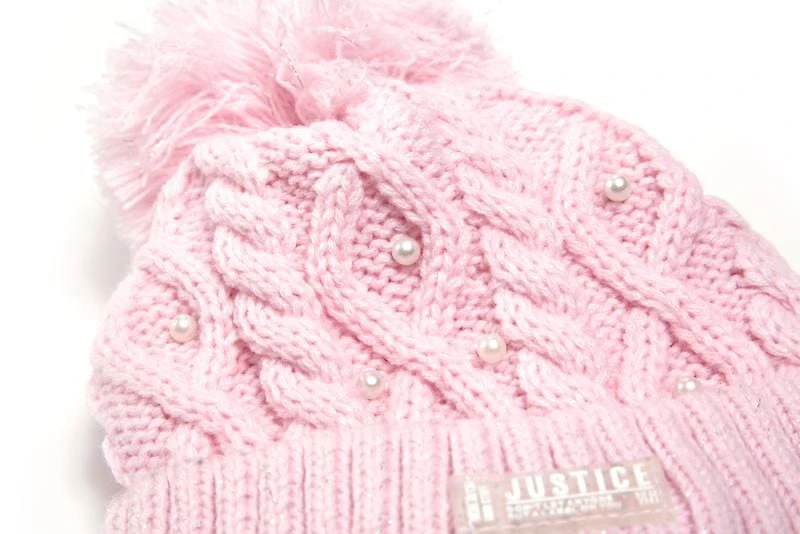 Justice™ Brand Pearl Embellished Knit Hat with Matching Knit Scarf and Gloves 3 Piece Set