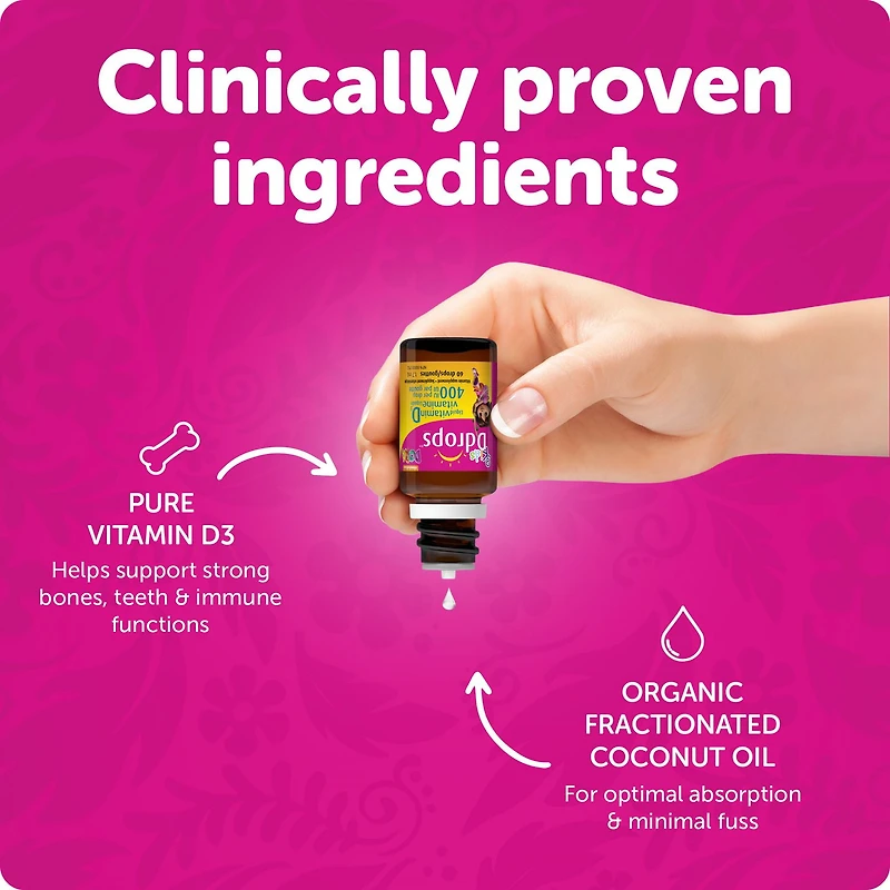Supplément vitaminique de vitamine liquide D3 de Ddropsᴹᴰ pour enfants, 400 UI 1,7 ml, 60 gouttes