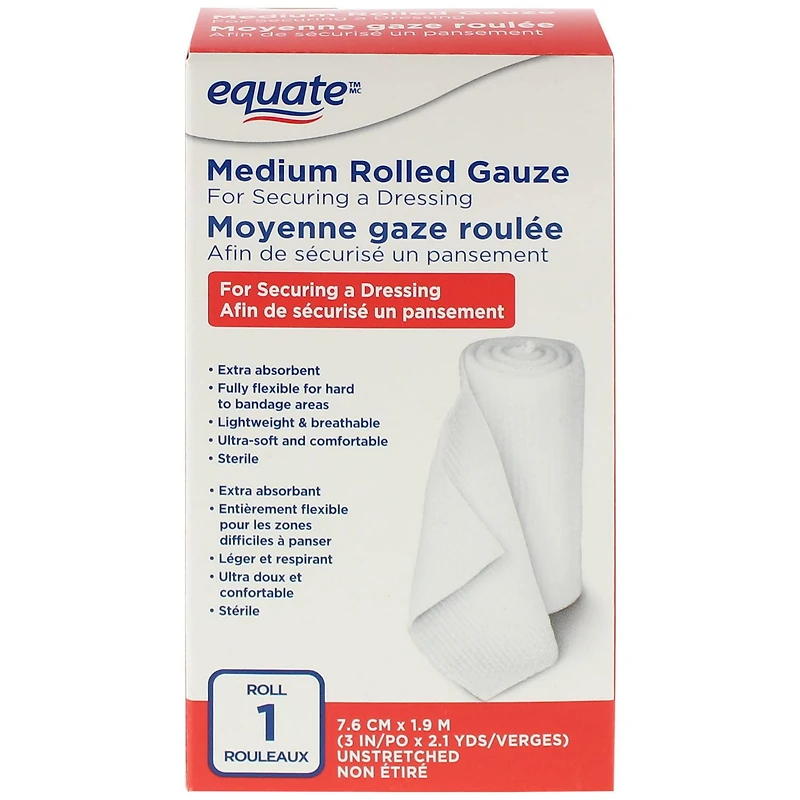 Gaze roulée moyenne Equate 7,6 cm x 1,9 m/1 rouleau