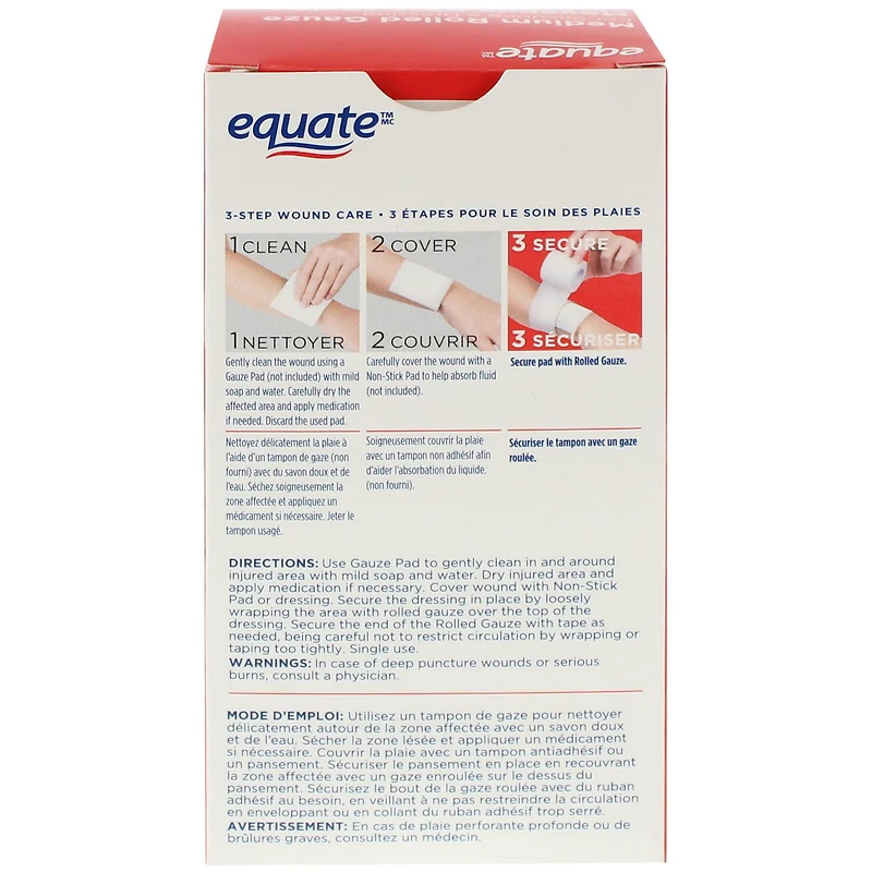 Gaze roulée moyenne Equate 7,6 cm x 1,9 m/1 rouleau