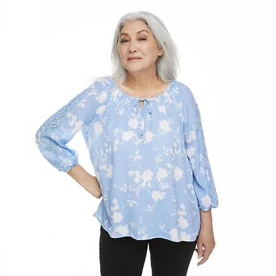 Penmans Women's Printed Lace Trim Blouse