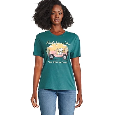T-shirt coupe garçonne Snoopy California Peanuts pour femmes Tailles TP–TG