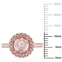 Bague cocktail auréole Tangelo avec morganite 1,17 CT PBT et diamants 0,13 CT poids total en argent sterling plaqué de rhodium rosé