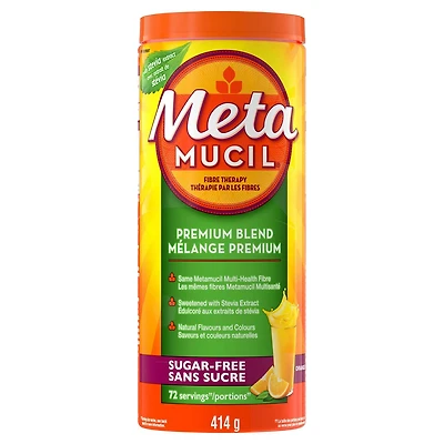 Metamucil Premium Blend, Psyllium Fibre Powder Supplement, Sugar-Free with Stevia, Natural Orange Flavor, 72 Servings (414 g)