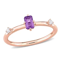 Bague à 3-pierres coupe émeraude Miabella avec 2/5 Carat PBT d’améthyste et topaze blanche en or rose 10k