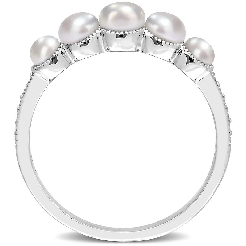 Bague à 5-pierres progressives de Miabella avec perles d’eau douce cultivées et accents de diamant en or jaune 14k