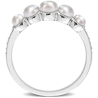 Bague à 5-pierres progressives de Miabella avec perles d’eau douce cultivées et accents de diamant en or jaune 14k