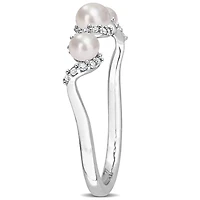 Bague rétro torsadée à 3-pierres Miabella avec perles d’eau douce cultivées et 1/10 Carat poids total de diamant en or blanc 14k